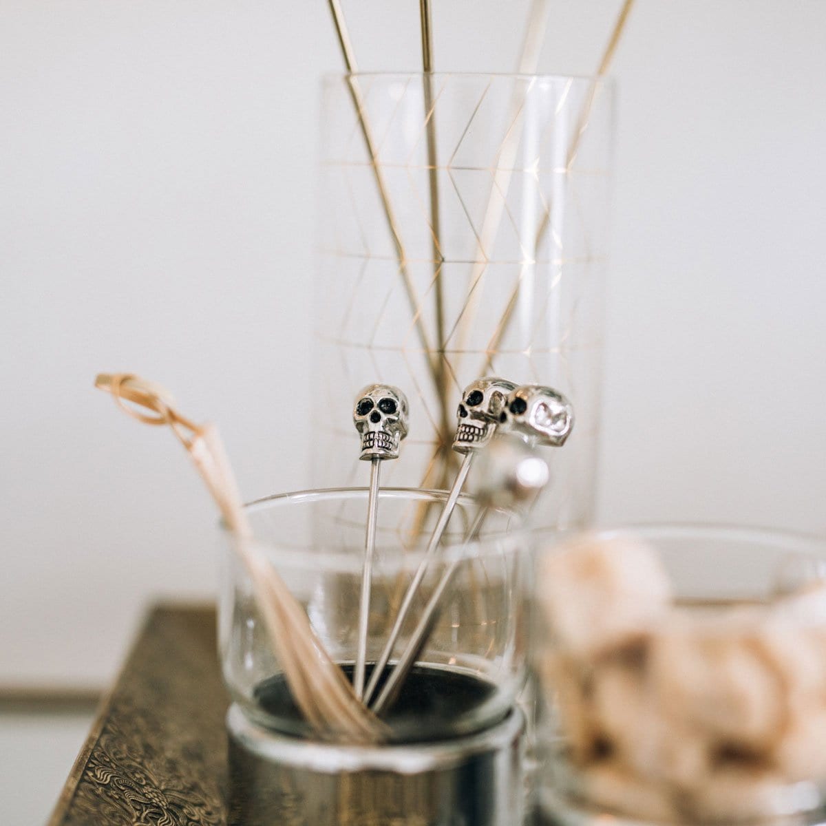 Bloomsbury Market Lockridge Grinning Skull Stainless Steel and Cow Bone  Cocktail Picks Stirrer